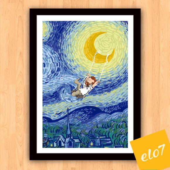 Quadro Pôster A3 c/ Moldura Estilo Van Gogh Pop Art 30x42cm