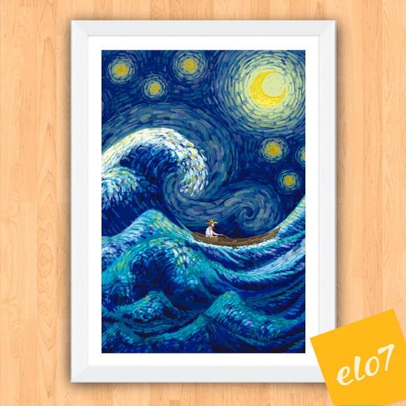 Quadro Pôster A3 c/ Moldura Estilo Van Gogh Pop Art 30x42cm
