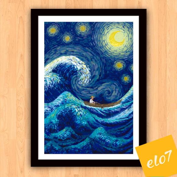 Quadro Pôster A3 c/ Moldura Estilo Van Gogh Pop Art 30x42cm