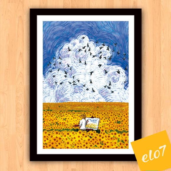 Quadro Pôster A3 c/ Moldura Estilo Van Gogh Pop Art 30x42cm