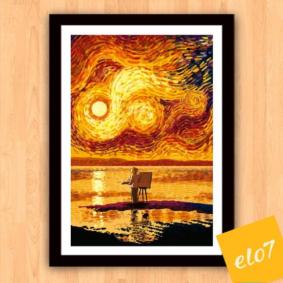 Quadro Pôster A3 c/ Moldura Estilo Van Gogh Pop Art 30x42cm