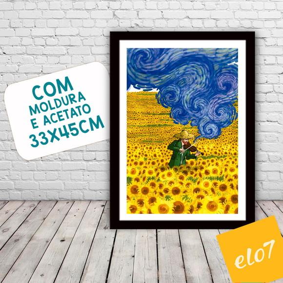 Quadro Pôster A3 c/ Moldura Estilo Van Gogh Pop Art 30x42cm