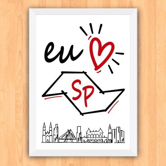 Quadro Pôster A3 c/ Moldura Eu Amo Sp Skyline 30x42cm