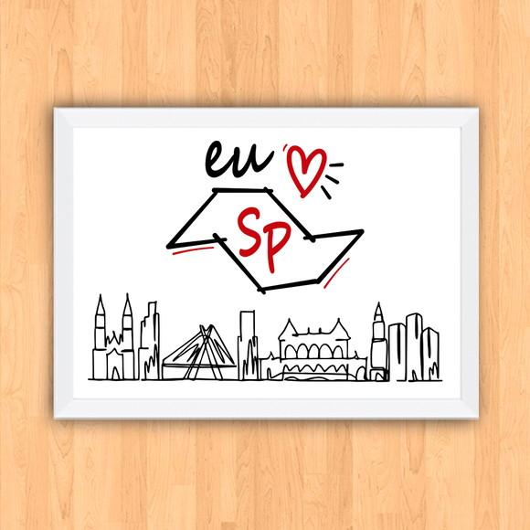 Quadro Pôster A3 c/ Moldura Eu Amo Sp Skyline 30x42cm