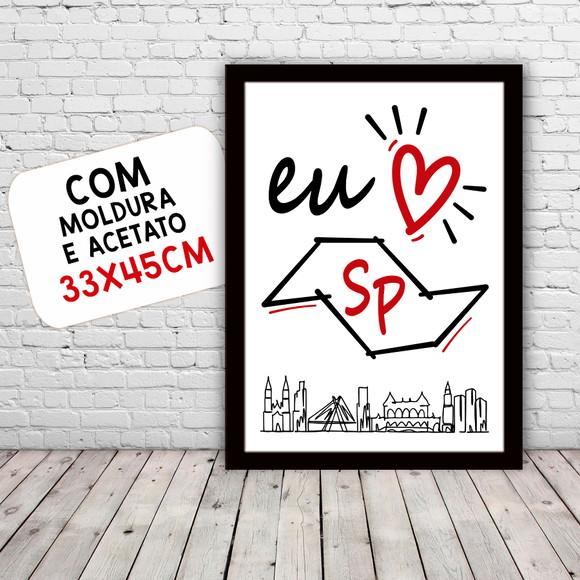 Quadro Pôster A3 c/ Moldura Eu Amo Sp Skyline 30x42cm