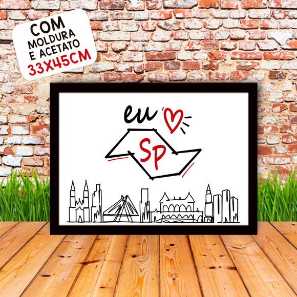 Quadro Pôster A3 c/ Moldura Eu Amo Sp Skyline 30x42cm