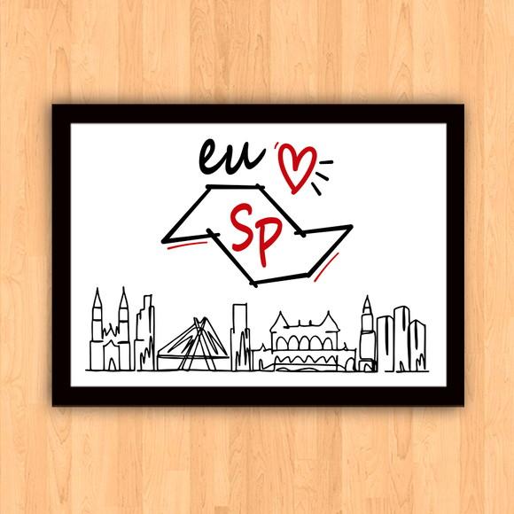 Quadro Pôster A3 c/ Moldura Eu Amo Sp Skyline 30x42cm