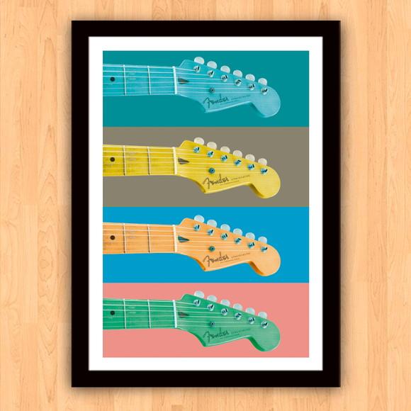 Quadro Pôster A3 c/ Moldura Fender Strato Pop Art 30x42cm