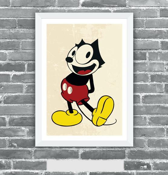Quadro Pôster A3 c/ Moldura Felix Mouse Pop Art 30x42cm