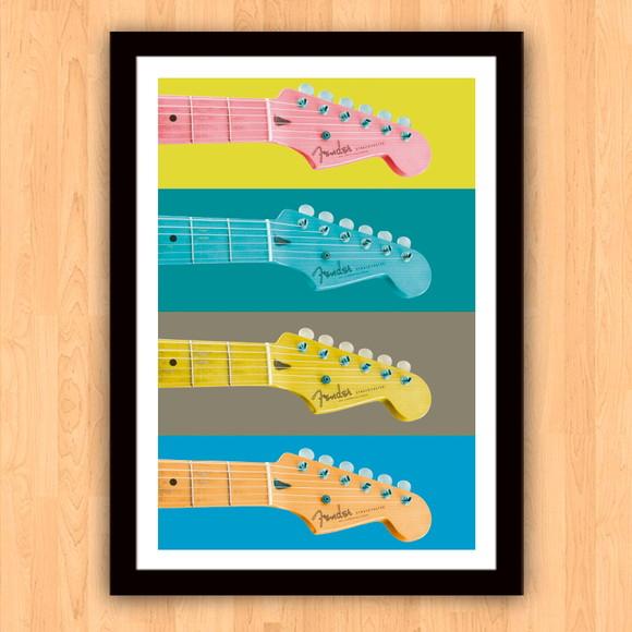 Quadro Pôster A3 c/ Moldura Fender Strato Pop Art 30x42cm