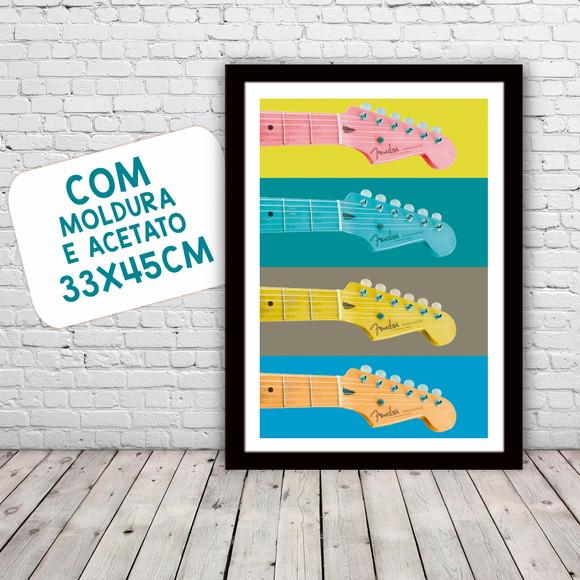 Quadro Pôster A3 c/ Moldura Fender Strato Pop Art 30x42cm