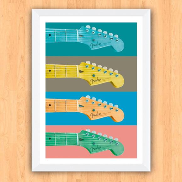 Quadro Pôster A3 c/ Moldura Fender Strato Pop Art 30x42cm