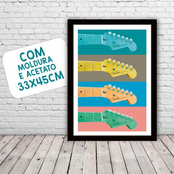 Quadro Pôster A3 c/ Moldura Fender Strato Pop Art 30x42cm