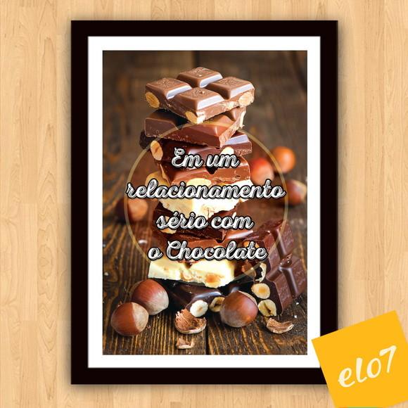 Quadro Pôster A3 c/ Moldura Frase com Chocolate 30x42cm