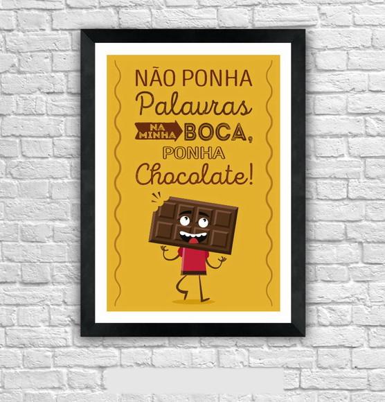 Quadro Pôster A3 c/ Moldura Frase com Chocolate 30x42cm