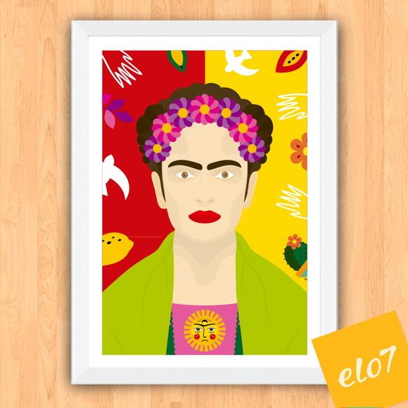 Quadro Pôster A3 c/ Moldura Frida Kahlo Pop Art 30x42cm