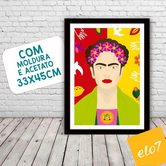 Quadro Pôster A3 c/ Moldura Frida Kahlo Pop Art 30x42cm