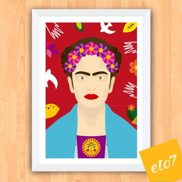 Quadro Pôster A3 c/ Moldura Frida Kahlo Pop Art 30x42cm