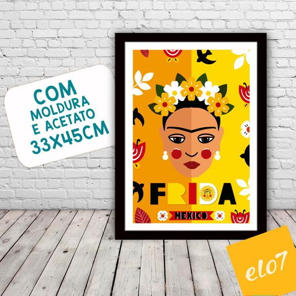 Quadro Pôster A3 c/ Moldura Frida Kahlo Pop Art 30x42cm
