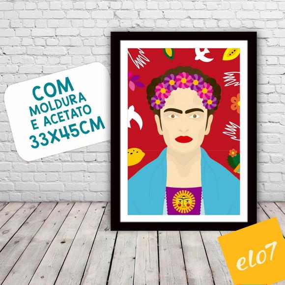 Quadro Pôster A3 c/ Moldura Frida Kahlo Pop Art 30x42cm