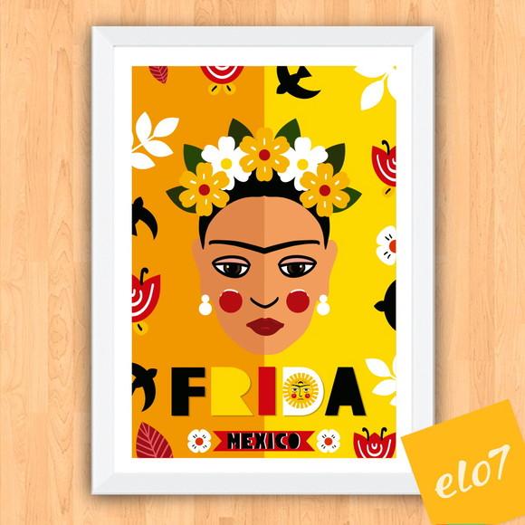 Quadro Pôster A3 c/ Moldura Frida Kahlo Pop Art 30x42cm