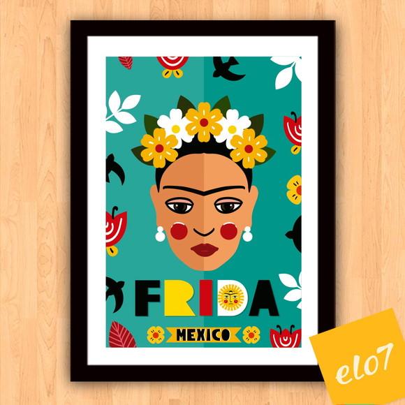Quadro Pôster A3 c/ Moldura Frida Kahlo Pop Art 30x42cm