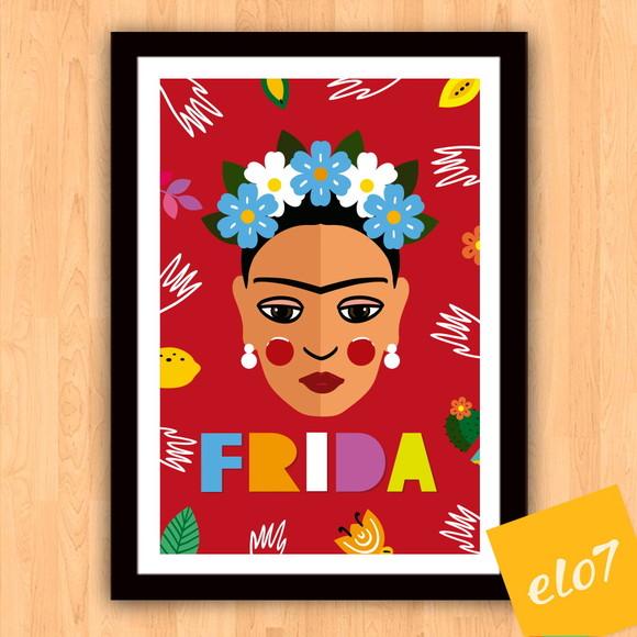 Quadro Pôster A3 c/ Moldura Frida Kahlo Pop Art 30x42cm