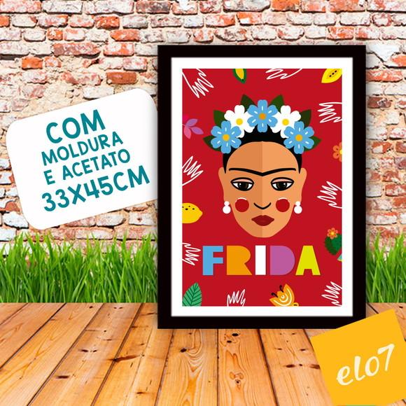 Quadro Pôster A3 c/ Moldura Frida Kahlo Pop Art 30x42cm