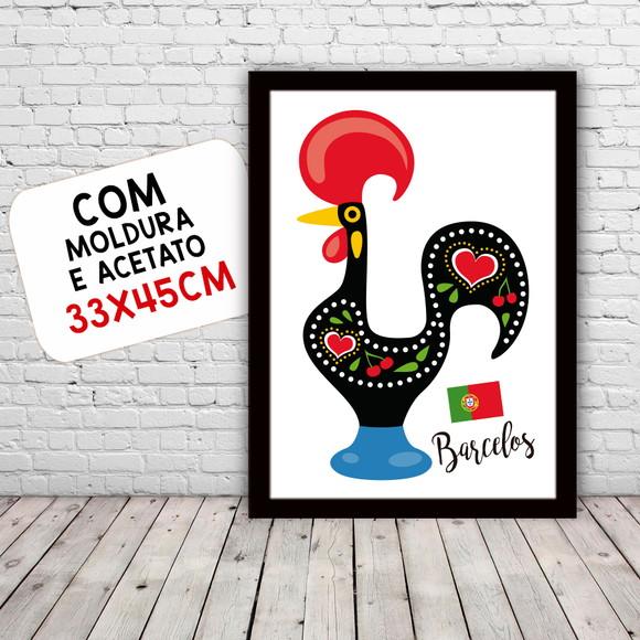 Quadro Pôster A3 c/ Moldura Galo Barcelos Portugal 30x42cm