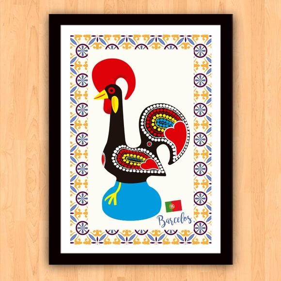 Quadro Pôster A3 c/ Moldura Galo Barcelos Portugal 30x42cm