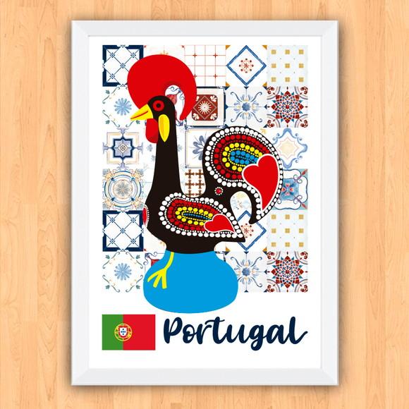 Quadro Pôster A3 c/ Moldura Galo Barcelos Portugal 30x42cm