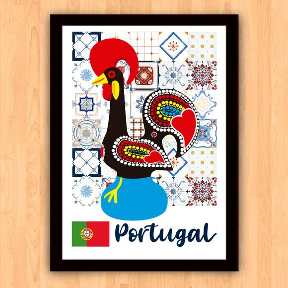Quadro Pôster A3 c/ Moldura Galo Barcelos Portugal 30x42cm