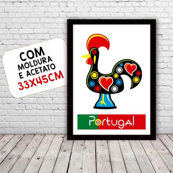 Quadro Pôster A3 c/ Moldura Galo de Barcelos Pop Art 30x42cm