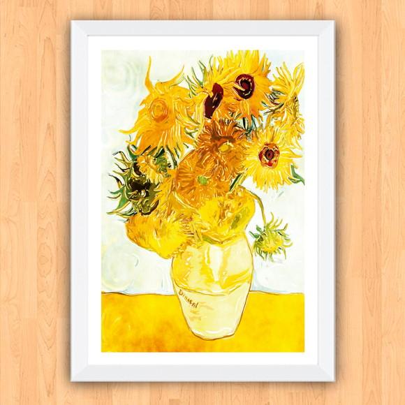 Quadro Pôster A3 c/ Moldura Girassol de Van Gogh 30x42cm