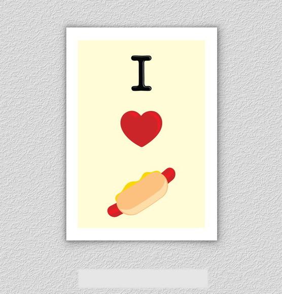 Quadro Pôster A3 c/ Moldura I Love Hot Dog 30x42cm