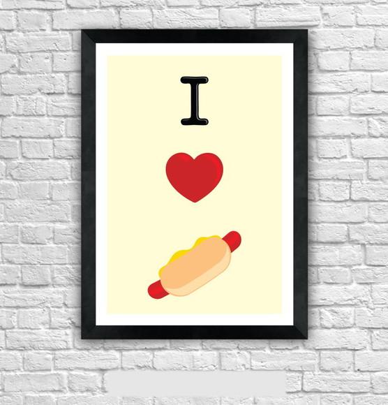 Quadro Pôster A3 c/ Moldura I Love Hot Dog 30x42cm