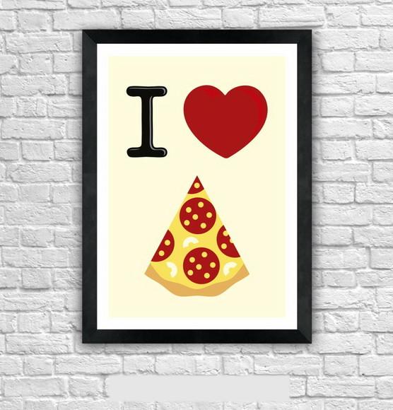 Quadro Pôster A3 c/ Moldura I Love Pizza 30x42cm