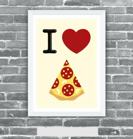 Quadro Pôster A3 c/ Moldura I Love Pizza 30x42cm
