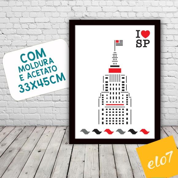 Quadro Pôster A3 c/ Moldura I Love Sp Banespa 30x42cm