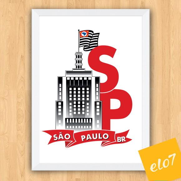 Quadro Pôster A3 c/ Moldura I Love Sp Banespa 30x42cm