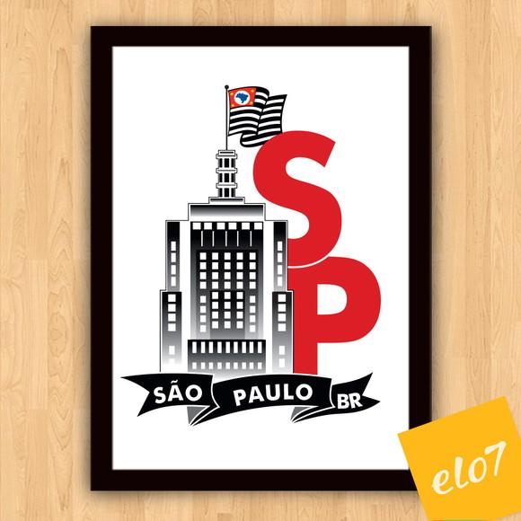 Quadro Pôster A3 c/ Moldura I Love Sp Banespa 30x42cm