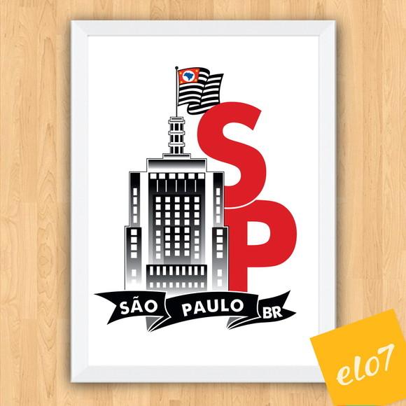 Quadro Pôster A3 c/ Moldura I Love Sp Banespa 30x42cm
