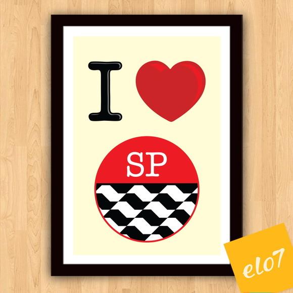 Quadro Pôster A3 c/ Moldura I Love Sp Calçada 30x42cm