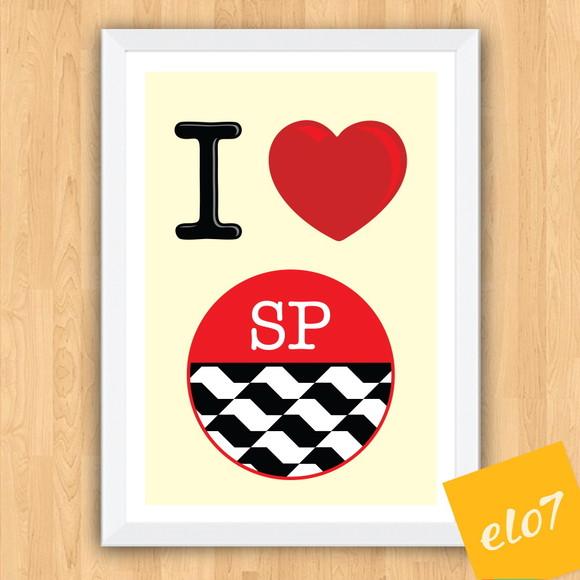 Quadro Pôster A3 c/ Moldura I Love Sp Calçada 30x42cm
