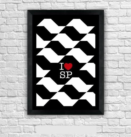 Quadro Pôster A3 c/ Moldura I Love Sp Calçada 30x42cm