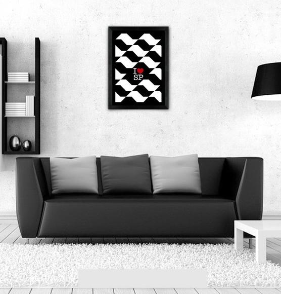 Quadro Pôster A3 c/ Moldura I Love Sp Calçada 30x42cm