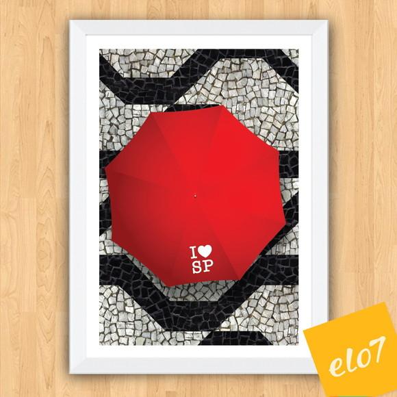 Quadro Pôster A3 c/ Moldura I Love Sp Guarda Chuva 30x42cm