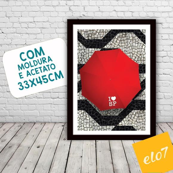 Quadro Pôster A3 c/ Moldura I Love Sp Guarda Chuva 30x42cm