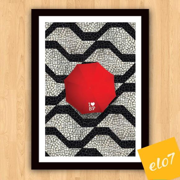 Quadro Pôster A3 c/ Moldura I Love Sp Guarda Chuva 30x42cm