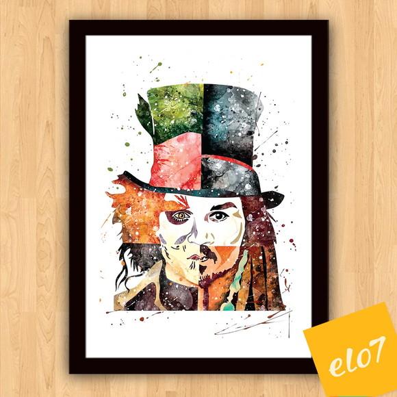 Quadro Pôster A3 c/ Moldura Jonny Depp Pop Art 30x42cm